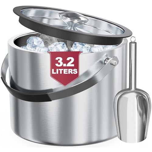 3,2L Eiswürfelbehälter mit Deckel Schaufel-Edelstahl Eiskübel Doppelwandiger Isolierter Eisbehälter für Eiswürfel Ideal zum Kühlen von Bier Champagner Wein und Obst 3,2L Eiswürfelbehälter mit Deckel Schaufel-Edelstahl Eiskübel Doppelwandiger Isolierter Eisbehälter für Eiswürfel Ideal zum Kühlen von Bier Champagner Wein und Obst
