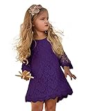 APRIL GIRL Flower Girl Dress, Lace Dress 3/4 Sleeve Dress (Purple, 6-7 Years)