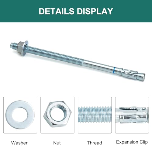 Hromigry MGWA38X7P50Z 3/8 Inch X 7 Inch Concrete Anchors (50 Pack) 3/8 Inch Wedge Anchors Bolts Zinc Plated thumb #2