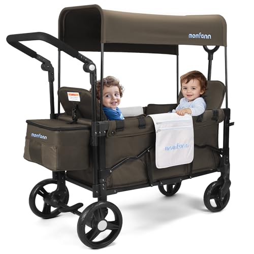 Image of MOMFANN Wagon Stroller for 2 Kids, All-Terrain Foldable Baby Wagon | Adjustable Push & Pull Handle, 5-Point Harness, Removable Canopy, Footwell & Large Storage Bag
