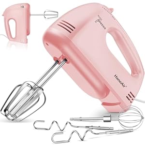 HaooAir Elektrischer Handmischer, 7-Geschwindigkeits kleiner Handmischer mit 304 Edelstahlschlägern, Teighaken & Whisk-Befestigung, 200W tragbarer Lebensmittelküchenmischer für Kuchen-Kekse-Creme