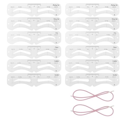 12 Plantillas de Cejas Reutilizables para Principiantes, Kit de Plantillas para Cejas con Sello Brow Charm, Transparentes, Distancia 1,0 cm, Fáciles de Usar para Perfectas