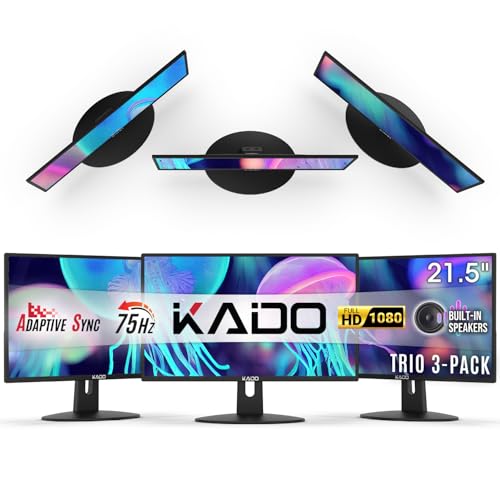 Image of Kado 3-Pack Trio 22 inch Flat Screen 1920x1080 75Hz FHD Computer Monitor | Triple Monitor Setup HDMI Office Gaming Hybrid, VESA Wall Mount Arm Mount Built-in Speakers, Panoramic Display Multi-tasking