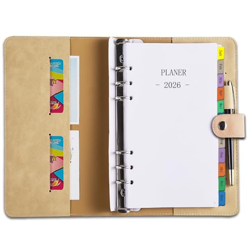 Kalender 2026 Personal A6 Ringbuch Nachfüllbar Wochenplaner/Terminplaner 1 Woche 2 Seite mit Tabs Passwort Notizen Kontakt Stiftschlaufe Softcover Taschenkalender Klein Planer Jan-Dez Deutsch