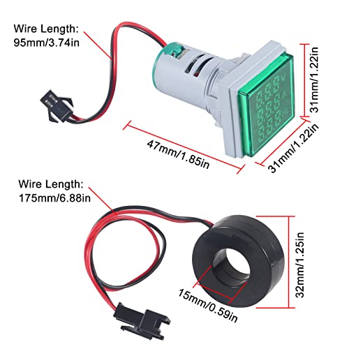 Image of 2PCS 3 in 1 Digital Voltmeter Ammeter Frequency Indicator AC 60-500V 0-100A 20-75Hz 22mm Square Head Multifunction LED Amp Meter Voltage Detector with CT (Green)