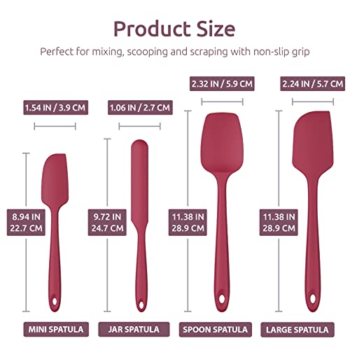 Image of Heat Resistant Silicone Spatula Set: U-Taste 600ºF High Temp Seamless Food Grade Utensil, Flexible Rubber Silicon Kitchen Cooking Mixing Baking Scraper for Nonstick Cookware Set of 4 (Red)