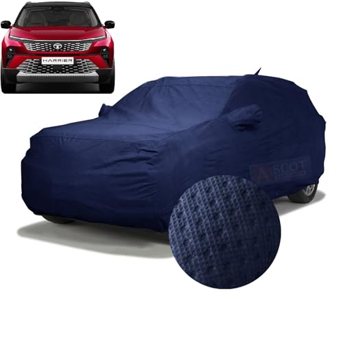 Image of ASCOT, CAR COVER for Tata Harrier /Harrier Facelift Car Body Cover Waterproof 3 Layers Custom-Fit All Weather Heat Resistant UV Proof for Indoor & Outdoor Use (Harrier XZAS Dark, TIEBOND Blue)