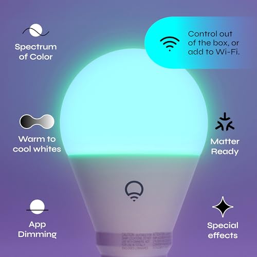 Image of LIFX Smart Light Bulbs A19 2 Pack, Color Changing RGBW + Tunable White, 800 Lumens, Matter Compatible, Works with Apple HomeKit, Alexa & Google Home, Dimmable Wi-Fi LED Bulb, No Hub Required, E26