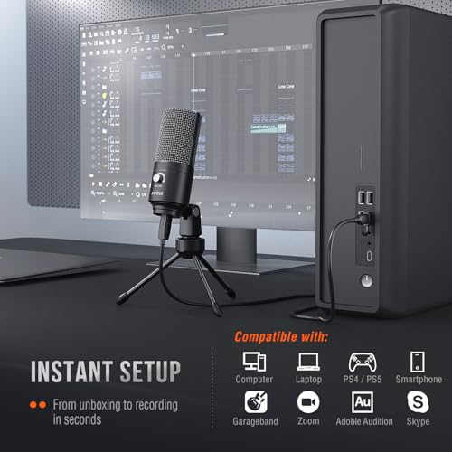 image for FIFINE USB Microphone, Metal Condenser Recording Microphone for MAC OS