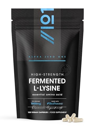 Fermented L-Lysine 1500mg with BioPerine - Made with Vitamin C - High Strength - 120 Vegan Capsules Resealable and Recyclable Pouch By Alpha01