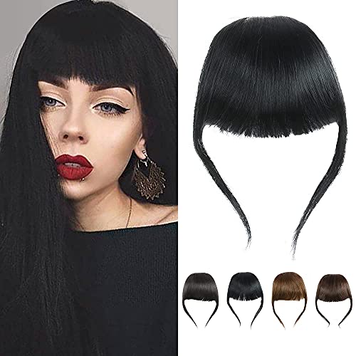 Real Human Hair Bangs Thick Hair Bangs Clip in Fringe Hair Extension Unprocessed Fringe, 1b# Black Color, Thick Bangs