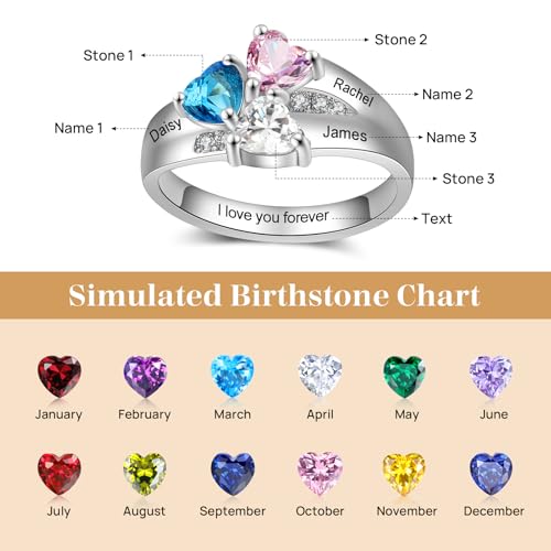 925 Sterling Silver Personalized Infinity Mothers Rings for Women Custom Engagement Rings with 1~8 Heart Stones & Names - Wedding Promise Mother’s Day Gift For Women Grandma Mom Her3