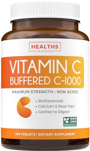 Buffered Vitamin C 1000mg Tablets (Non-GMO) Healthy Immune Support Supplement with VIT C, Citrus Bioflavonoids, Calcium Ascorbate and Rose HIPS - 100 Tablets (No Pills or Gummies)
