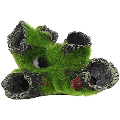 Resin Aquarium Tree Decoration Artificial Driftwood For Fish Tank, Aquarium Rock Cave Decoration with Green Grass for Fish Shrimp Hiding Aquarium Ornament Pet Supplies Cover
