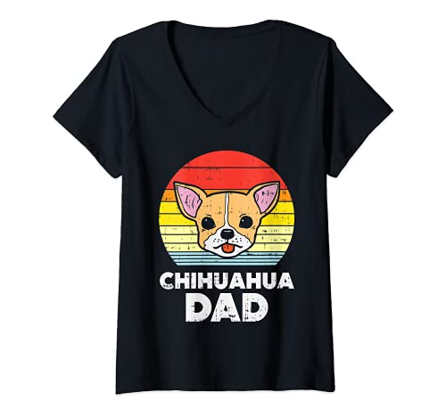 Donna Chihuahua Dad Sunset Retro Chiwawa Dog Owner Lover Men Gift Maglietta con Collo a V