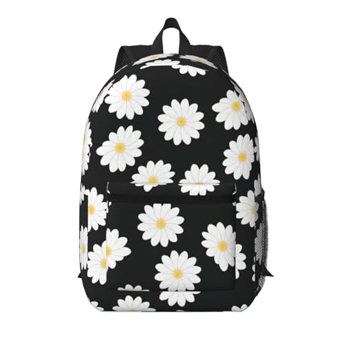 Mochila universitaria EdWal con estampado de margaritas para mujer y hombre en color negro