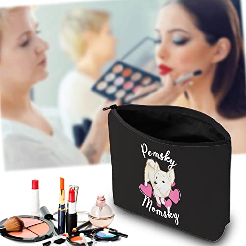 JXGZSO Pomsky Momsky Make-up-Tasche, Zwergspitz, Husky-Mix, Hundebesitzer, Geschenkidee für Hunde, Mutter, Pomsky, Pomsky Momsky B
