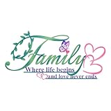 Resama Letreros familiares de metal para decoración de pared, donde la vida comienza y el amor nunca termina, diseño de mariposas, escultura de pared de metal negro, decoración familiar para sala de