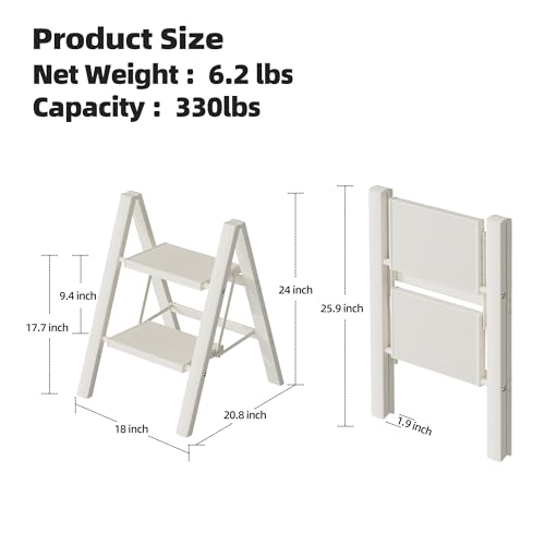 HillhutApex 2 Step Ladder, Lightweight Portable 2 Step Stool with Anti-Slip Wide Pedal, 330lbs Capacity Aluminum Ladder for Household,Office,Library(White) by HillhutApex - Image 6