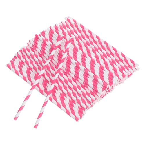 BESPORTBLE 100 pitillos desechables de papel rayados color rosa miniatura 1