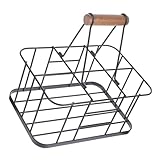 Flaschenträger Metall 6 Flasche Flaschenhalter Flaschenkorb Bierkasten Bier Rack mit Holz Haltegriff für Dosen Bier Wein Grill Hotel Restaurant Bar Grau