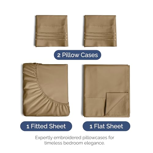 Image of Queen Size 4 Piece Sheet Set - Ultra Soft & Cooling Bed Sheets - Caramel | Fits 8 Inch to 16 inch Mattress, Wrinkle Free & Fade Resistant with Deep Pockets, Breathable, Comfy Hotel Luxury Bedding