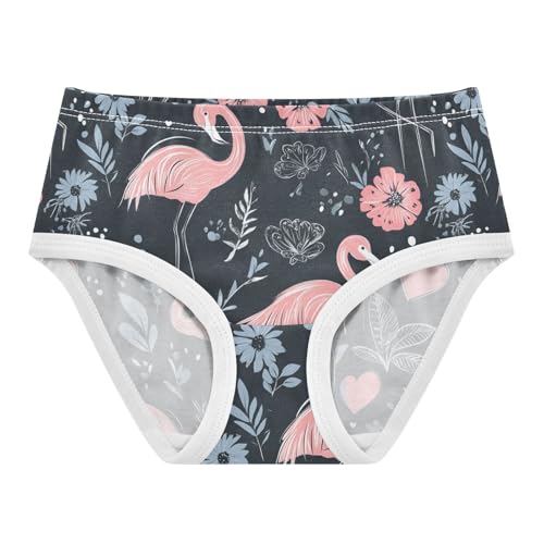 Wusikd Pink Flamingos Girls' Underwear Cotton Hearts Flowers Girls Briefs Soft Toddler Underwear 2T