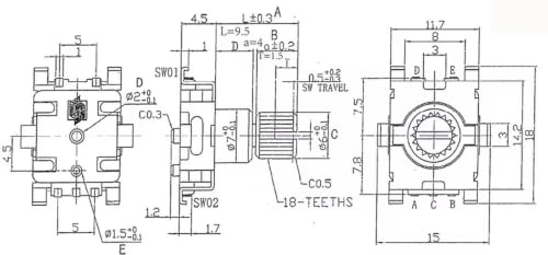Codeur rotatif EC11 SMD 5 broches avec interrupteur à bouton-poussoir pour circuits électroniques