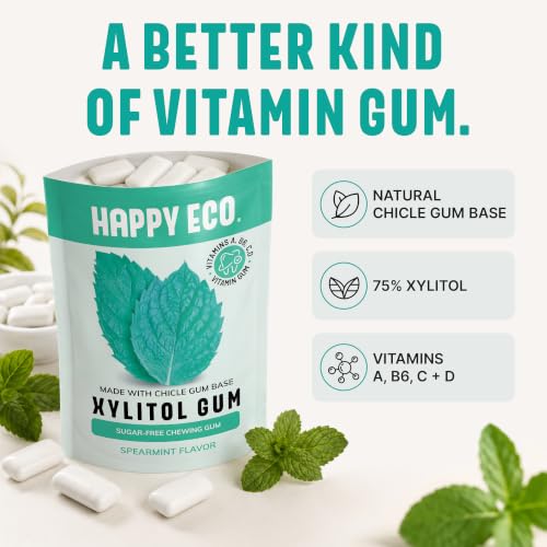 Xylitol Vitamin Gum, Sugar Free, Spearmint, 56Pcs, Natural Gum Plastic Free | Daily Boost of Vitamins A, B6, C & D, Natural Chicle Base, Aspartame Free, Vegan, Keto, Gluten Free - image 2