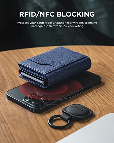 Image of VULKIT Pop up Card Wallet with AirTag Holder RFID Blocking Credit Card Holder with Banknote Compartment & ID Window, Navy