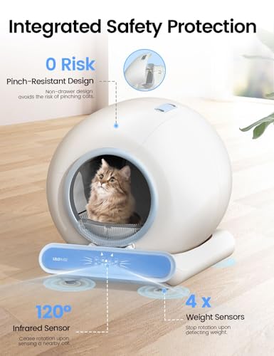 Self Cleaning Litter Box, Integrated Safety Automatic Cat Litter Box Self Cleaning 65L+9L for Multiple Cats, App Control, Odor Removal, Includes Mat & 6-Month Liner Supply (3 Rolls) - Blue - Image 2