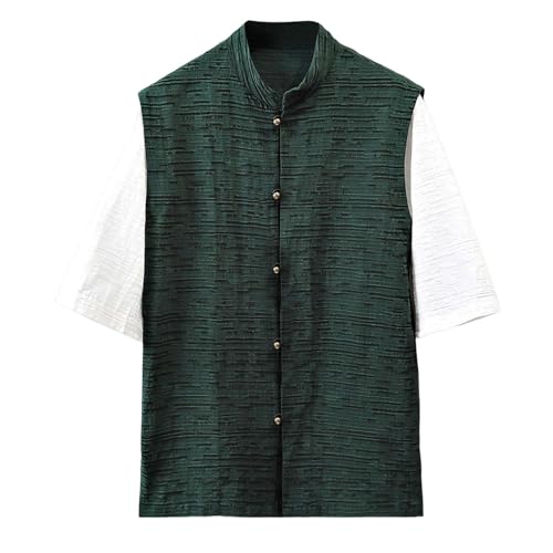 Chemise d'ete en lin homme legere col rond manches 5/4 patchwork