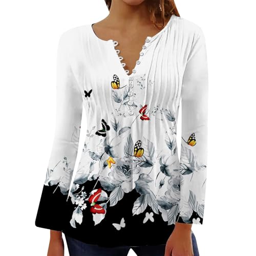 Blusas femininas casuais com botões plissadas e soltas de manga comprida para outono túnicas elegant