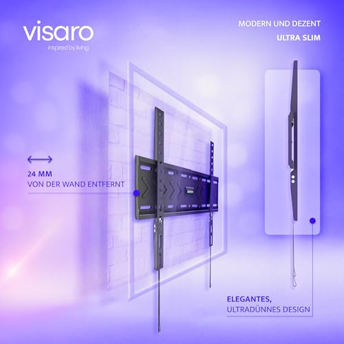 Visaro WMF75 TV Wandhalterung, Feste Halterung für 43-75 Zoll, Flach & Universal LED/LCD/OLED Fernseher, Max. VESA 400x400mm, bis zu 45kg – Bild 4