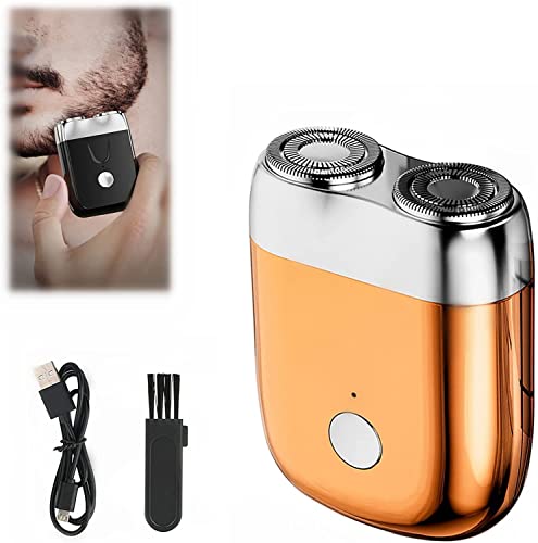 Waterproof Portable USB Men's Shaver,Pocket Double Head Washable Electric Razor,3D Rechargeable Rotary Shaver for Men,for Travel Or Home Use (Orange) Cover