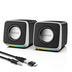 PC Speakers 2″–3W Carbon Fiber Computer Speaker for Desktop or Laptop PC,USB C/USB-Powered,Crystal Clear Sound,Rich Bass,Loud Volume,Direct Control,Plug-N-Play,Black-Silver