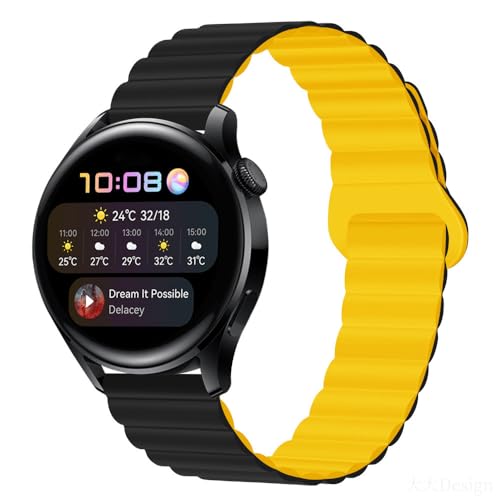 20mm Cinturino Magnetico Compatibile con Amazfit GTR 3 4 Lite Silicone Sportivo Magnetiche silicone Morbido e Traspirante-Nero+Giallo