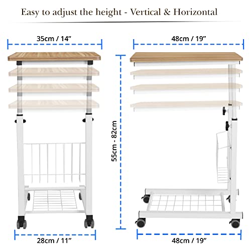 Image of ABOUT SPACE Over Bed Table - Portable Overbed Food Table for Elders - Height Adjustable DIY Study Table with Wheels for Laptop, Home and Office, Hospital (L48 x B 30 xH 55-82 cm, White)