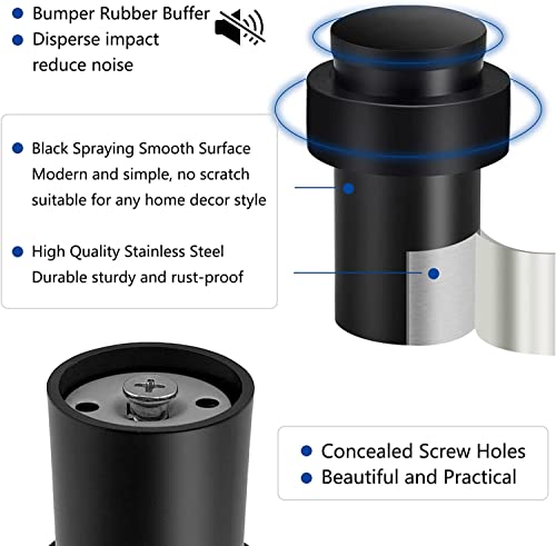 Kolako Door Stopper Cylindrical Floor Door Stop Black Rubber Door Stoppers Brushed Modern Decorative Heavy Duty Solid Doorstop Bumper Wedge Wall Protector 2.5Inch 4 Pack #TOP2