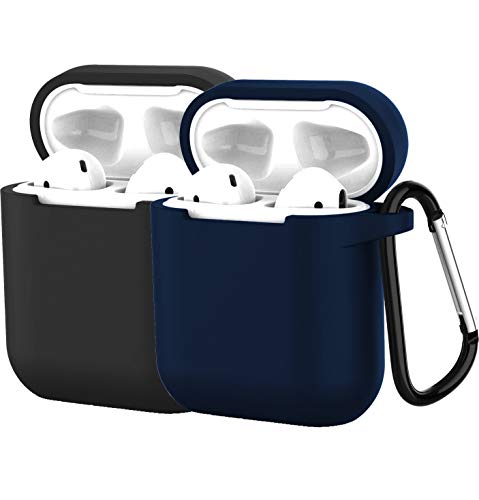 Airpods 1/2 USB���C���[�d�P�[�X �ی���� Airpods�J�o�[ �\�t�g�V���R���[�d���w�b�h�z���P�[�X �����h�~�J���r�i�t�� �u���b�N+�_�[�N�u���[ 2�p�b�N