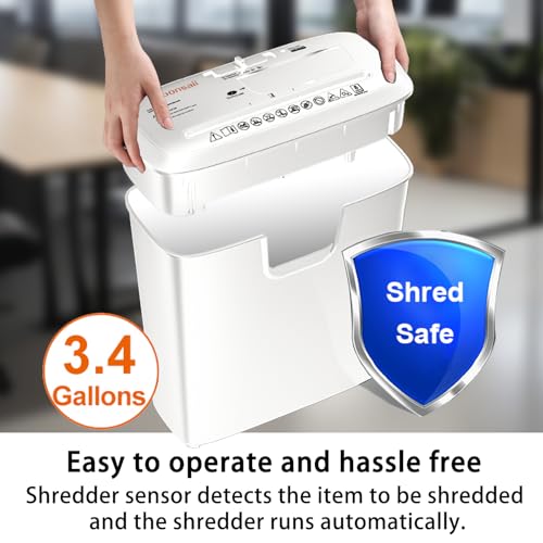 Image of Bonsaii 8-Sheet StripCut Shredder - High Security, CD /Credit Card, Overheat Protection, 3.4 Gal Bin, Ideal for Home Office, Low Noise Operation, White