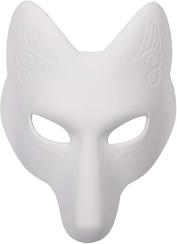 ABOOFAN Máscara de zorro blanco para Halloween, disfraz de zorro, disfraz de Kabuki Kitsune japonés en blanco para Halloween, accesorio de disfraz