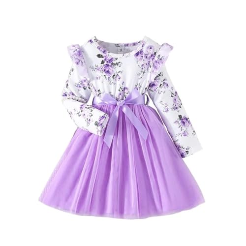 Image of Niren Enterprise 1019 Long Sleeve Printed Flower Belted Square Neck Baby Girl Frock with Knee-Length and A-Line Style