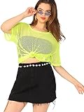 Floerns Women's Casual Plus Size Fishnet Sheer Mesh Short Sleeve Tee Shirt Neon Yellow 4XL
