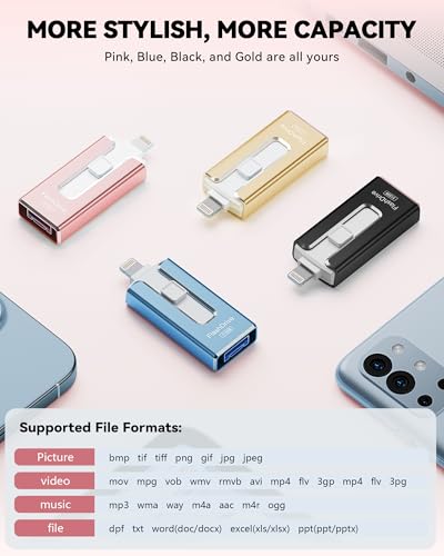 Image of MFi Certified Flash Drive for iPhone iPad 512GB, Photo Stick for External Memory Storage, Easily Back Up and Save Photos Videos, USB Memory Stick Thumb Drive for iPhone /iPad /Android /PC (Rose Pink)