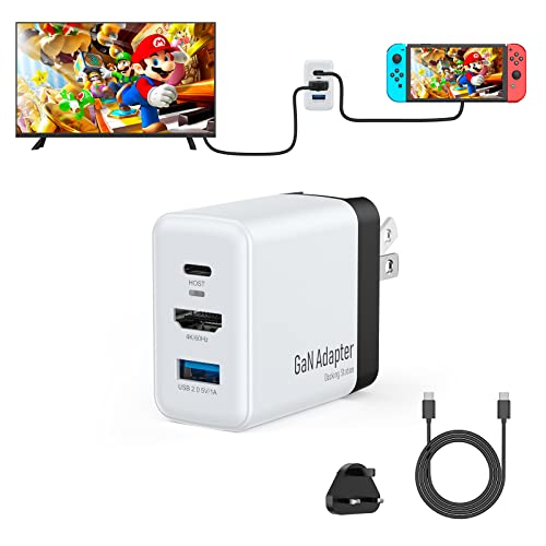 JINGDU Switch Dock Charger for Nintendo Switch/OLED, 36W Switch Charger Adapter with USB C and HDMI Port, Switch Mini Travel Dock PD Fast Charger for TV/Phone/Tablet/Laptop,Black and White