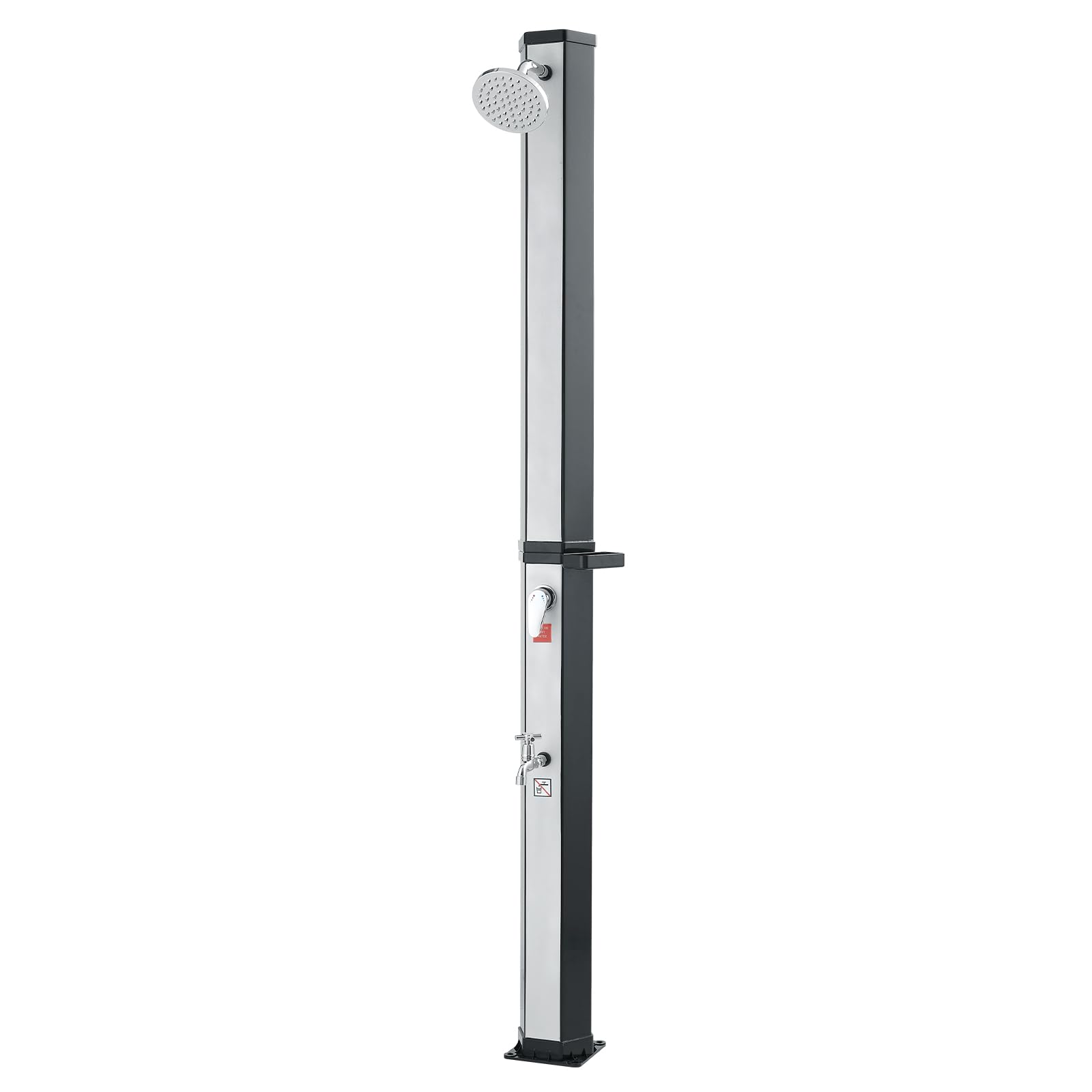 VEVOR Douche Solaire 35 L Douche Extérieur Solaire Autoportante pour Jardin Piscine Plage, Hauteur Pommeau 1,95 m, avec Robinet Lavage des Pieds, Porte-Savon, Réglage Eau Chaude Froide, Noir Argenté