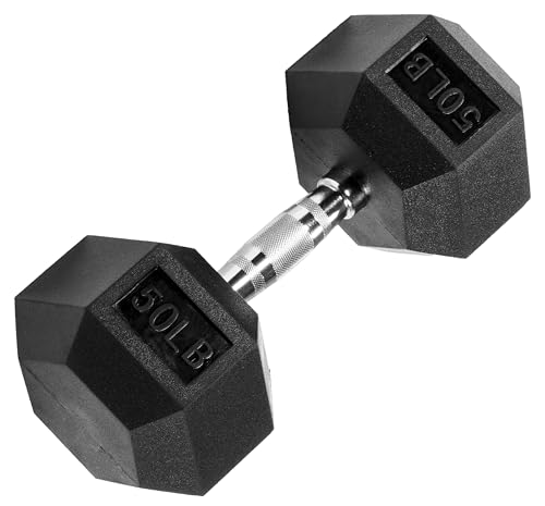 Rubber Encased Exercise & Fitness Hex Dumbbell, Hand Weights with Anti-Slip Metal Handle for Home Gym, Multiple Sizes3