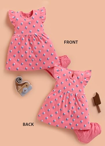Image of LuvLap Baby Girls Regular Fit 100% Cotton Half Sleeve Girls Knee Length Frock Pack of 3