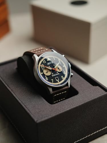 Image of AVI-8 Men's 43.5mm Hawker Hurricane Carey Dual Time Watch with Leather Strap AV-4088